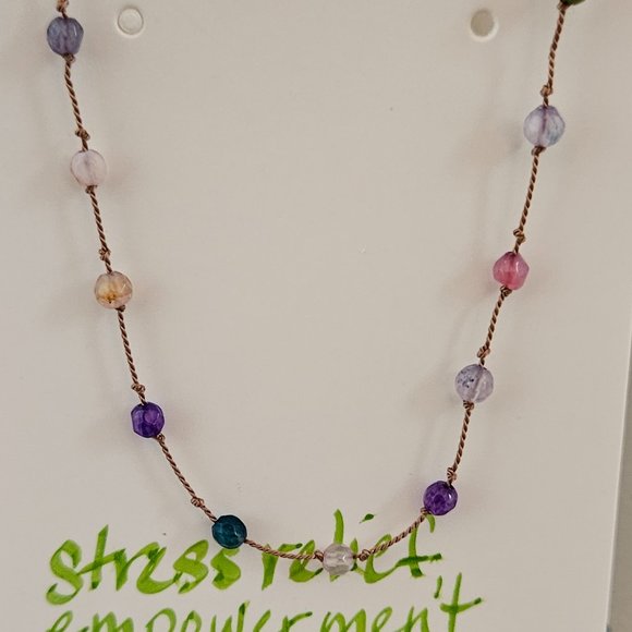 NWT Multi Color Tourmaline Hand Knotted Silk Cord Necklace 14kGF Clasp - Picture 4 of 7